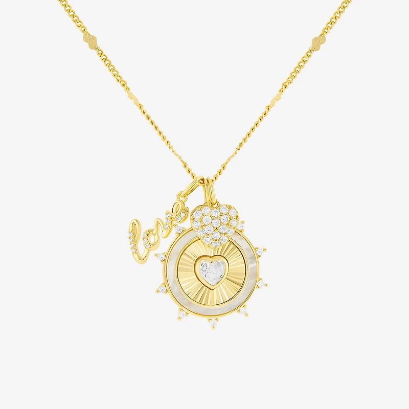 Sparkle Allure Womens White Cubic Zirconia 14K Gold Over Brass Heart 18 Inch Pendant Necklace