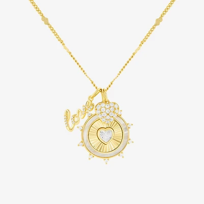 Sparkle Allure Womens White Cubic Zirconia 14K Gold Over Brass Heart 18 Inch Pendant Necklace