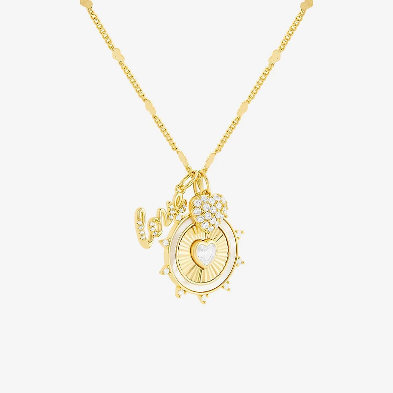 Sparkle Allure Womens White Cubic Zirconia 14K Gold Over Brass Heart 18 Inch Pendant Necklace