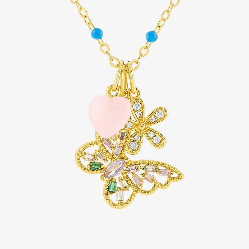Sparkle Allure Womens Multi Color Cubic Zirconia 14K Gold Over Brass Butterfly 18 Inch Pendant Necklace