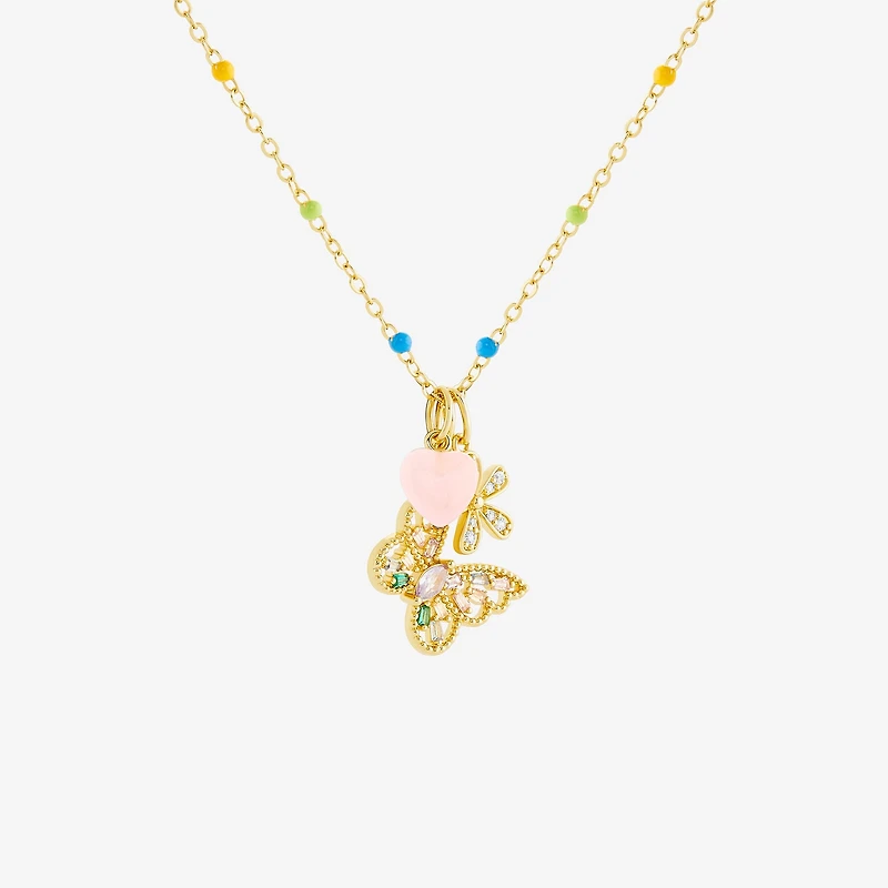 Sparkle Allure Womens Multi Color Cubic Zirconia 14K Gold Over Brass Butterfly 18 Inch Pendant Necklace