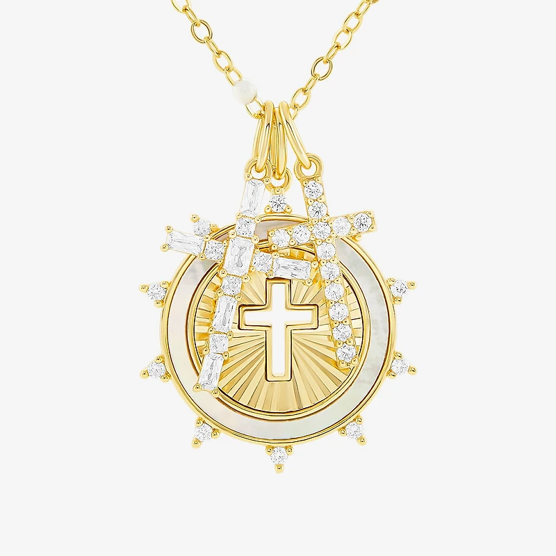 Sparkle Allure Womens White Cubic Zirconia 14K Gold Over Brass Cross 18 Inch Pendant Necklace