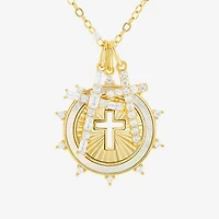 Sparkle Allure Womens White Cubic Zirconia 14K Gold Over Brass Cross 18 Inch Pendant Necklace