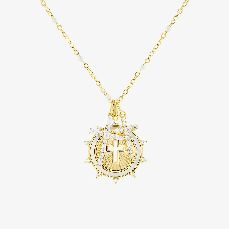 Sparkle Allure Womens White Cubic Zirconia 14K Gold Over Brass Cross 18 Inch Pendant Necklace