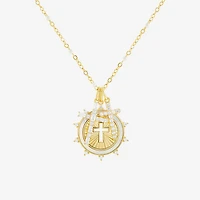 Sparkle Allure Womens White Cubic Zirconia 14K Gold Over Brass Cross 18 Inch Pendant Necklace