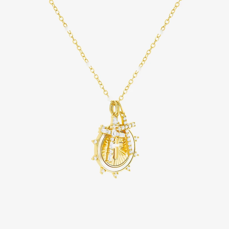 Sparkle Allure Womens White Cubic Zirconia 14K Gold Over Brass Cross 18 Inch Pendant Necklace