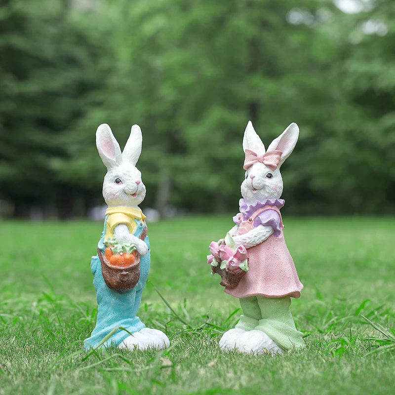 Glitzhome 17.5in Resin Bunny Girl Easter Tabletop Decor