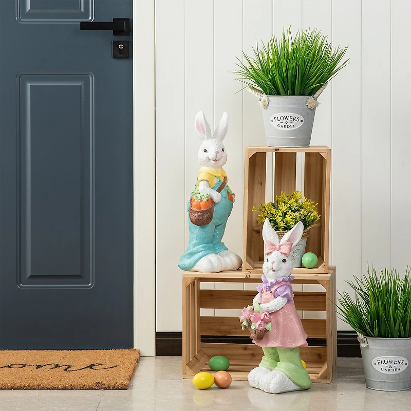 Glitzhome 17.5in Resin Bunny Girl Easter Tabletop Decor