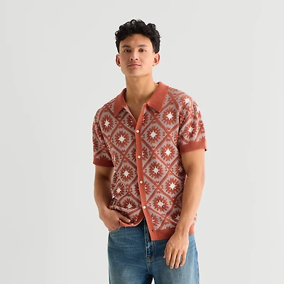 Arizona Mens Short Sleeve Button Polo Sweater