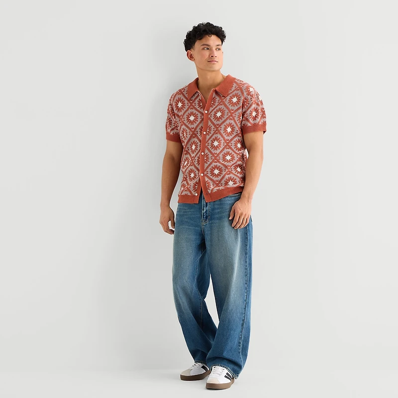 Arizona Mens Short Sleeve Button Polo Sweater