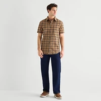 mutual weave Mens Short Sleeve Regular Fit Button-Down Shirt