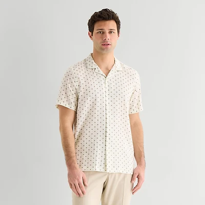 J. Ferrar Linen Blend Mens Short Sleeve Camp Shirt