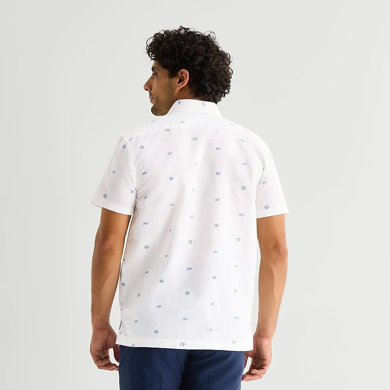 Stafford Linen Blend Mens Short Sleeve Regular Fit Button-Down Shirt