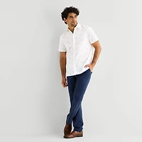 Stafford Linen Blend Mens Short Sleeve Regular Fit Button-Down Shirt