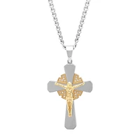 1/10 CT. T.W. White Diamond Stainless Steel Crucfix Pendant Necklace