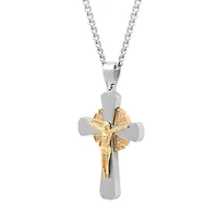1/10 CT. T.W. White Diamond Stainless Steel Crucfix Pendant Necklace
