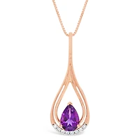 Womens Diamond Accent Genuine Purple Amethyst 10K Gold 18 Inch Pendant Necklace