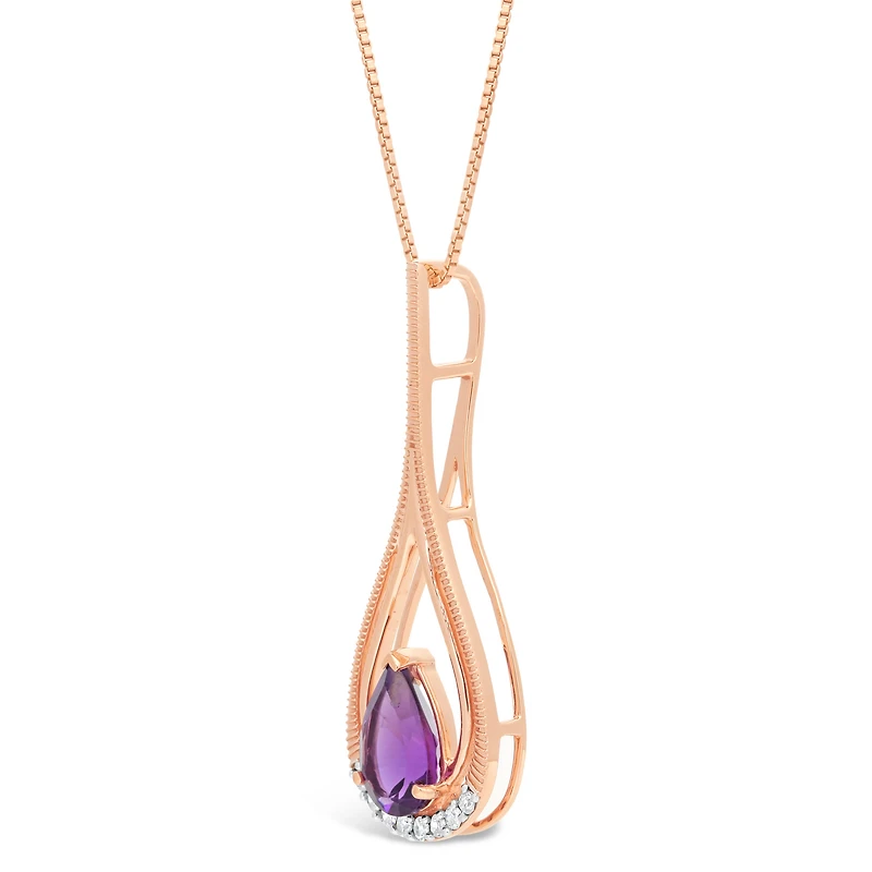 Womens Diamond Accent Genuine Purple Amethyst 10K Gold 18 Inch Pendant Necklace