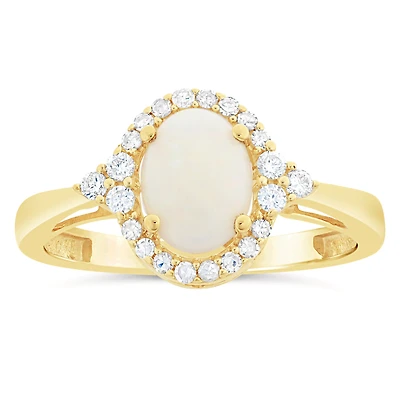 Womens 1/5 CT. Genuine White Opal 10K Gold Cocktail Ring