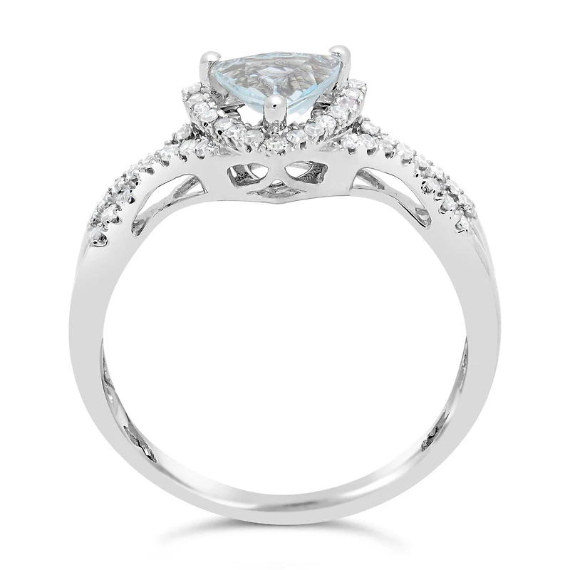Womens 1/5 CT. Genuine Blue Aquamarine 10K Gold Halo Crossover Cocktail Ring