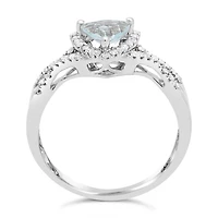 Womens 1/5 CT. Genuine Blue Aquamarine 10K Gold Halo Crossover Cocktail Ring