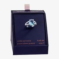 Sparkle Allure Womens Blue Cubic Zirconia Pure Silver Over Brass Oval Cocktail Ring