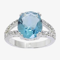 Sparkle Allure Womens Blue Cubic Zirconia Pure Silver Over Brass Oval Cocktail Ring