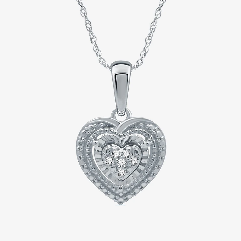 Womens 1/10 CT. T.W. Natural White Diamond Sterling Silver Heart 2-pc. Jewelry Set