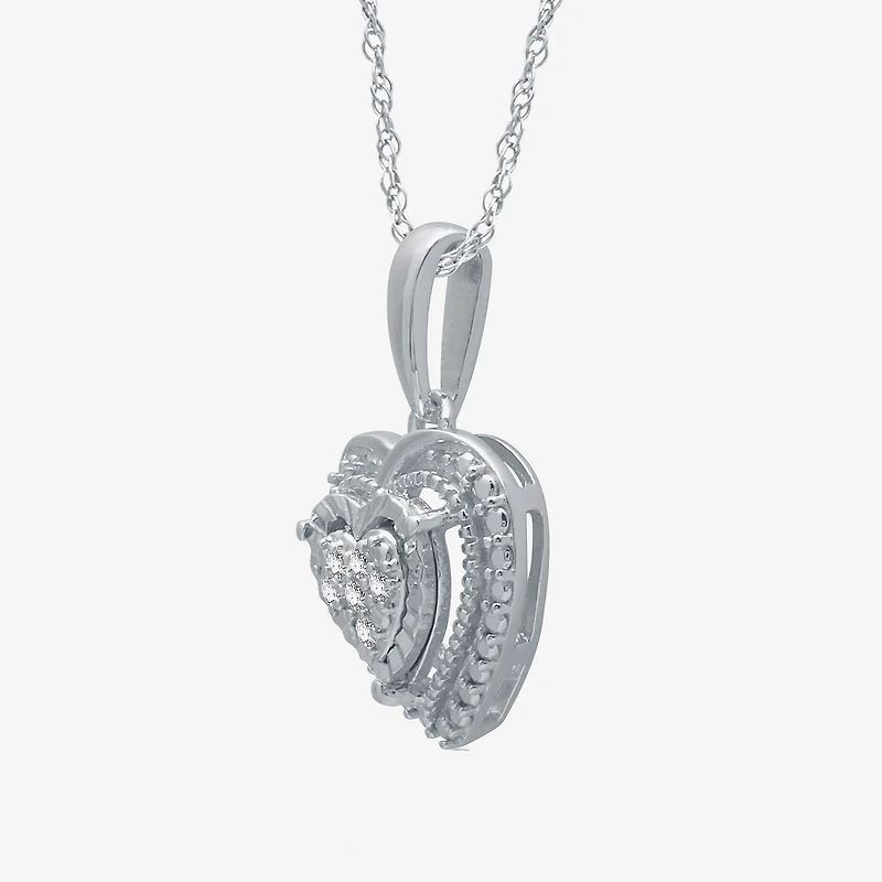 Womens 1/10 CT. T.W. Natural White Diamond Sterling Silver Heart 2-pc. Jewelry Set