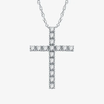 Womens 1/2 CT. T.W. Natural White Diamond Sterling Silver Cross 18 Inch Pendant Necklace