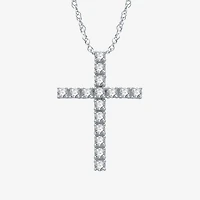 Womens 1/2 CT. T.W. Natural White Diamond Sterling Silver Cross 18 Inch Pendant Necklace