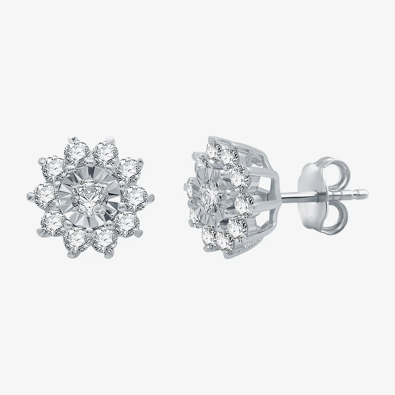 Womens 1 CT. T.W. Natural White Diamond Sterling Silver Flower 2-pc. Jewelry Set