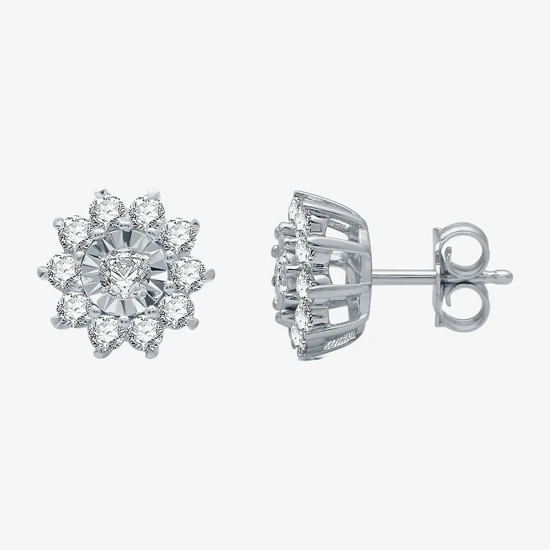 Womens 1 CT. T.W. Natural White Diamond Sterling Silver Flower 2-pc. Jewelry Set