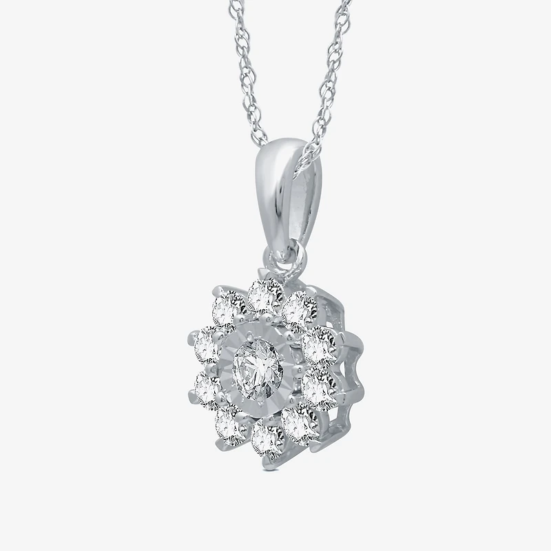 Womens 1 CT. T.W. Natural White Diamond Sterling Silver Flower 2-pc. Jewelry Set