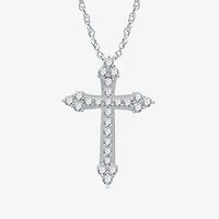 Womens 1 CT. T.W. Natural White Diamond Sterling Silver Cross 18 Inch Pendant Necklace