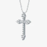 Womens 1 CT. T.W. Natural White Diamond Sterling Silver Cross 18 Inch Pendant Necklace