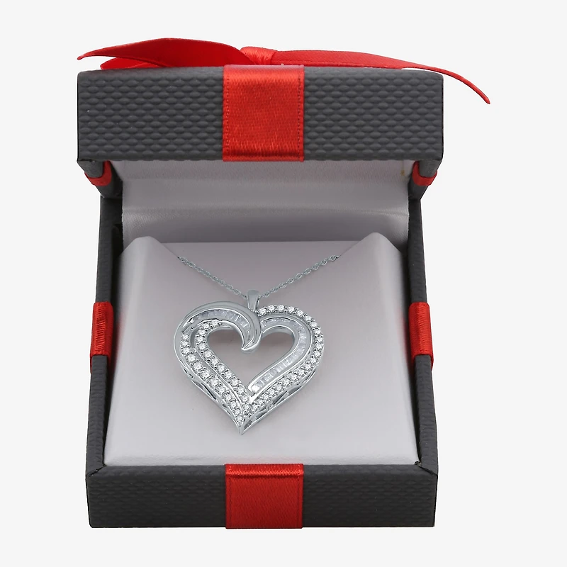 Womens 1 CT. T.W. Natural White Diamond Sterling Silver Heart 18 Inch Pendant Necklace
