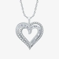 Womens 1 CT. T.W. Natural White Diamond Sterling Silver Heart 18 Inch Pendant Necklace