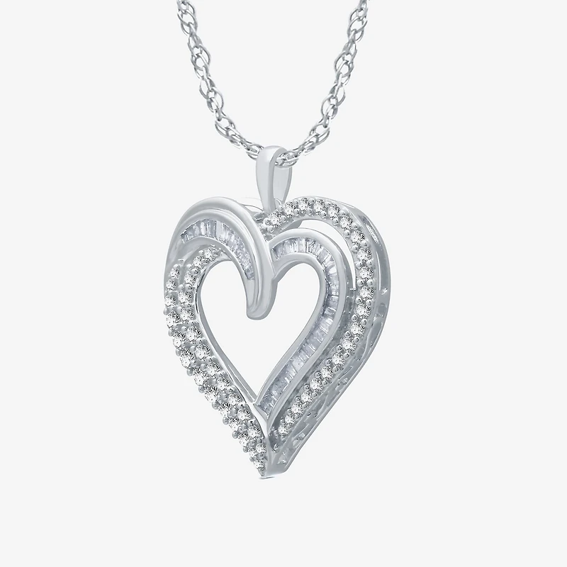 Womens 1 CT. T.W. Natural White Diamond Sterling Silver Heart 18 Inch Pendant Necklace