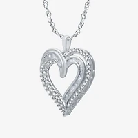 Womens 1 CT. T.W. Natural White Diamond Sterling Silver Heart 18 Inch Pendant Necklace
