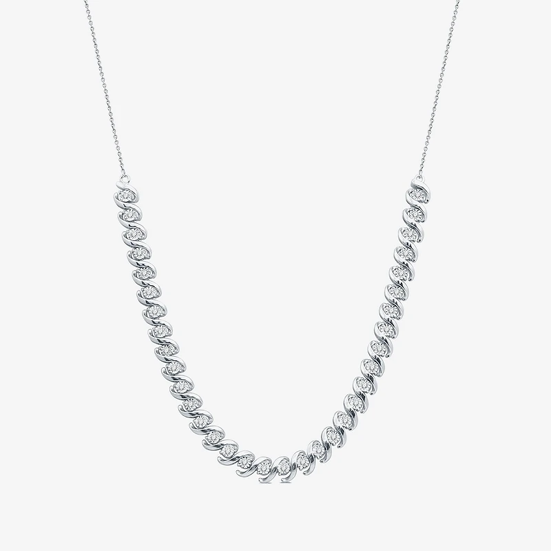 Womens White Diamond Sterling Silver 12 Inch Tennis Necklace