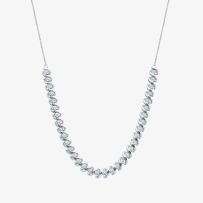 Womens White Diamond Sterling Silver 12 Inch Tennis Necklace