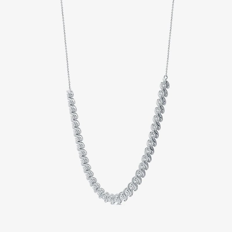 Womens White Diamond Sterling Silver 12 Inch Tennis Necklace