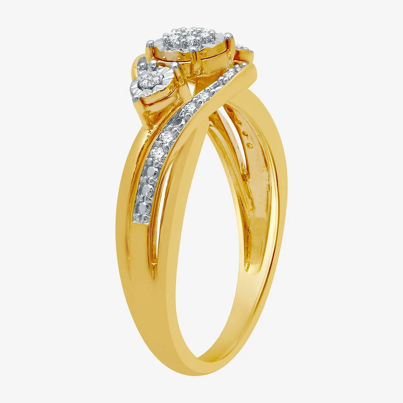 Womens 1/7 CT. T.W. Natural White Diamond  Cluster Halo Cocktail Ring Sterling Silver or 14K Gold Over