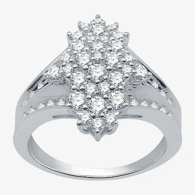 Womens 1 CT. T.W. Natural White Diamond Sterling Silver Cocktail Ring
