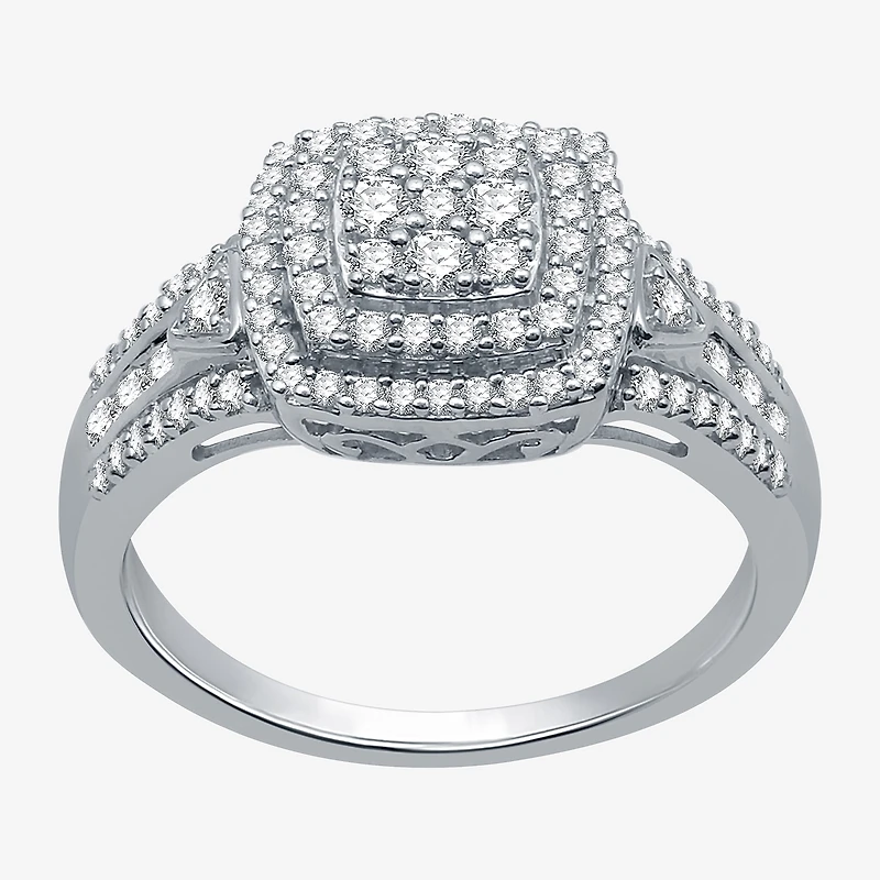 Womens 1/2 CT. T.W. Natural White Diamond Sterling Silver Halo Cocktail Ring