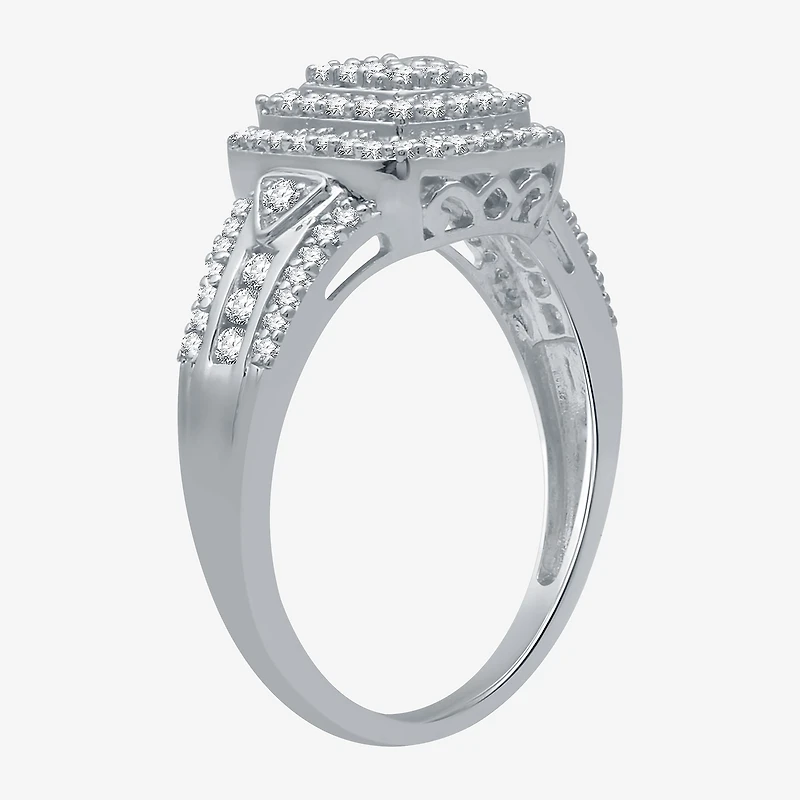 Womens 1/2 CT. T.W. Natural White Diamond Sterling Silver Halo Cocktail Ring