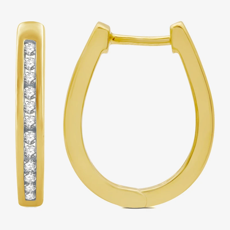 Womens 1/4 CT. T.W. Natural White Diamond 14K Gold Over Silver 18.8mm Hoop Earrings