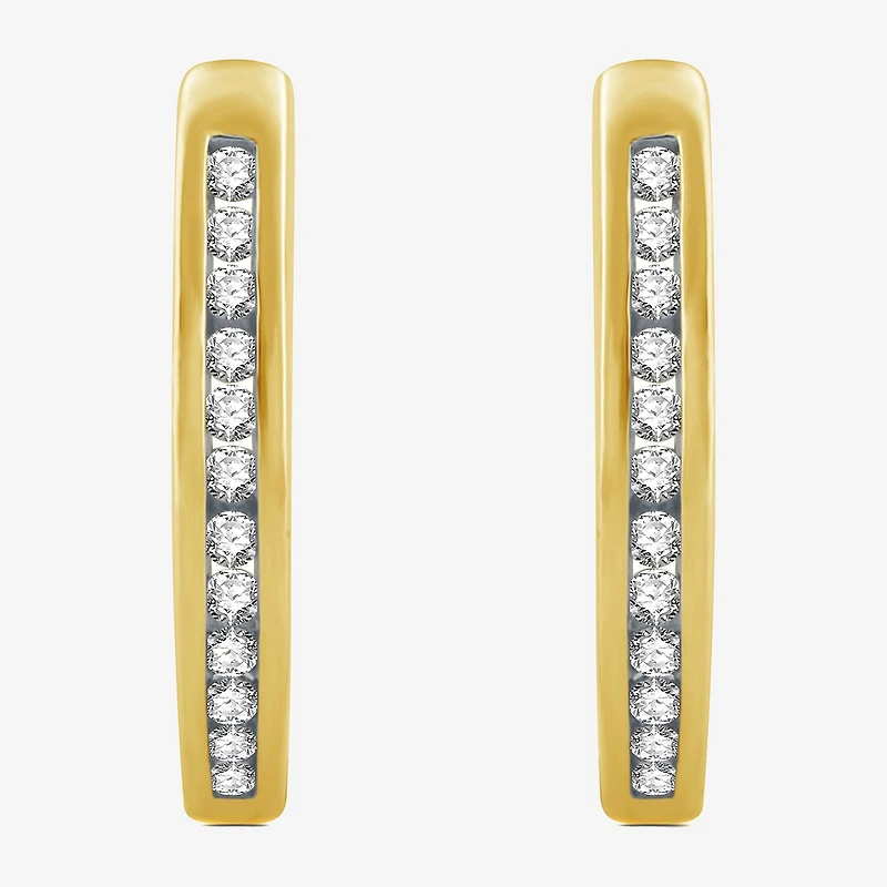 Womens 1/4 CT. T.W. Natural White Diamond 14K Gold Over Silver 18.8mm Hoop Earrings