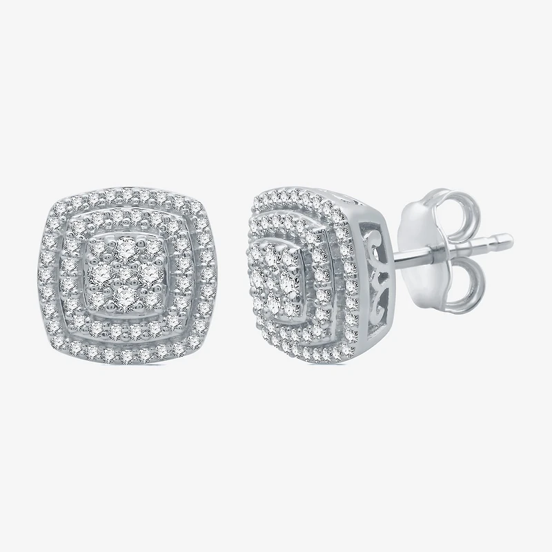 1/2 CT. T.W. Natural White Diamond Sterling Silver 9.8mm Stud Earrings